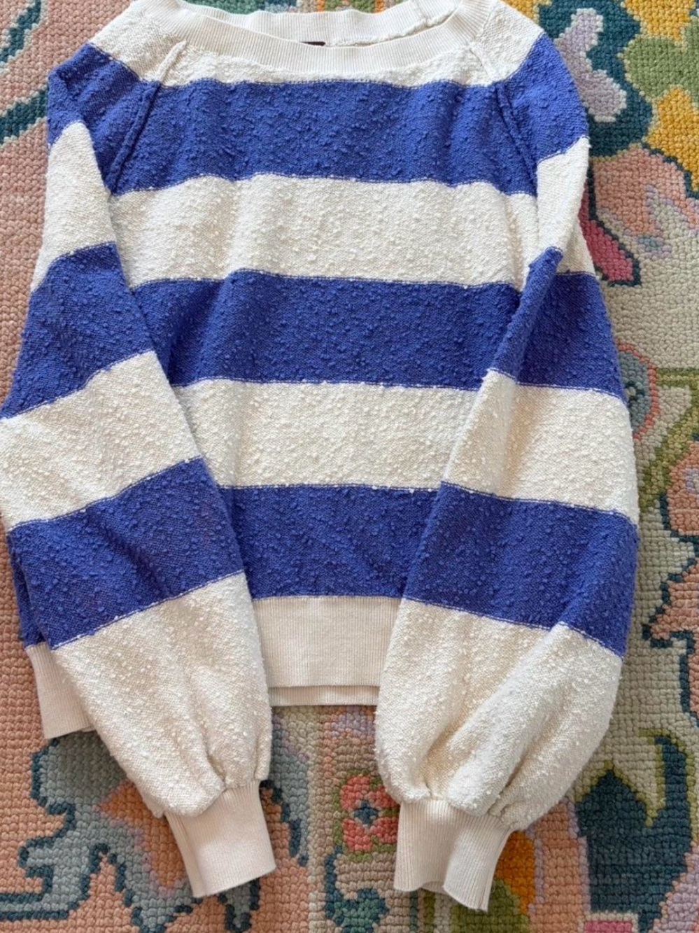 Free People Blue and Cream Striped Cozy Sweater